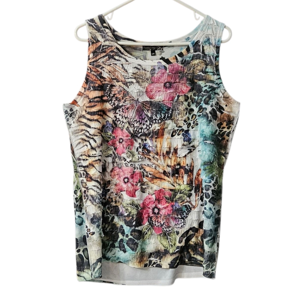 7 Wonders  Sleeveless Floral Top Tank Women's 1X Multicolor